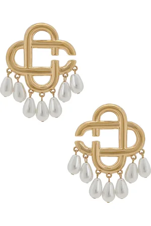 Casablanca Logo Drop Earrings in Gold & Pearl - Metallic Gold. Size all.
