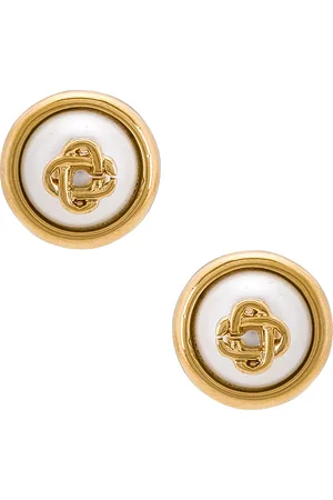 Casablanca Pearl Logo Stud Earrings in Pearl & Gold - Ivory. Size all.