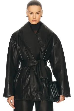 Nour Hammour Cora Leather Puffer Jacket in Black - Black. Size 36 (also in 38, 42).