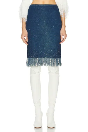 Fendi Denim Fringe Skirt in Blue - Denim-Dark. Size 40 (also in ).