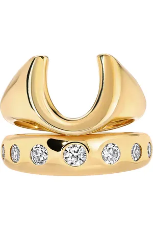 mega Horseshoe & 7 Stone Ring Set in 14k Gold Plated - Metallic Gold. Size 8 (also in ).