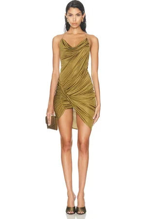 Atlein Chain Detail Ruched Strap Mini Dress in Cob Kelp - Olive. Size 34 (also in 40).