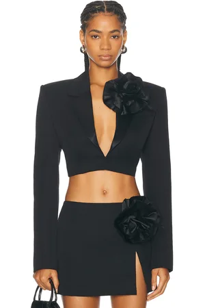 AREA Flower Corsage Cropped Blazer in Black - Black. Size 6 (also in ).