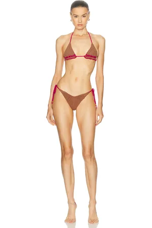Akoia Swim Tanga Bikini Set in Choc & Magenta - Chocolate. Size L (also in ).