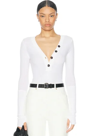 ENZA COSTA Cashmere Longsleeve Cuffed Henley Top in White - White. Size XL (also in ).