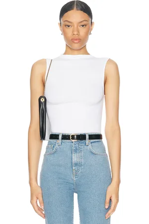 ENZA COSTA Silk Knit Rib Sleeveless Mockneck Top in White - White. Size XL (also in ).