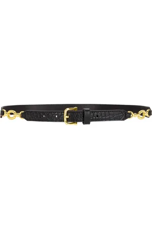 Frame Jewelery Detail Belt in Black Croc - Black. Size L (also in XL).