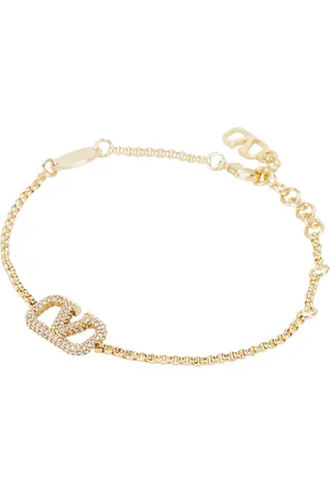 VALENTINO GARAVANI V Logo Signature Bracelet in Oro & Crystal Silver Shade - Metallic Gold. Size all.