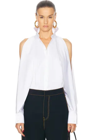 Alaïa Round Button Up Top in Blanc - White. Size 40 (also in ).