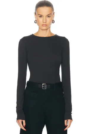 NILI LOTAN Long Sleeve Shirt in Washed Black - Black. Size M (also in S, XS).
