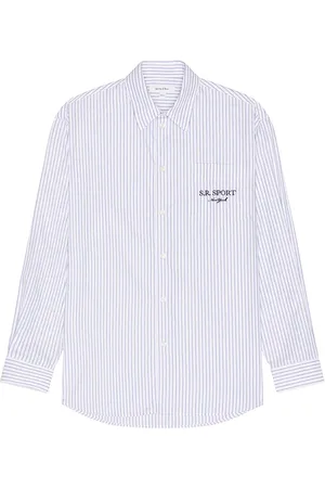 Sporty & Rich S.R. Sport Oversized Shirt in White & Navy - White. Size L (also in ).