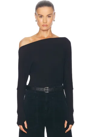 ENZA COSTA Cashmere Cuffed Off Shoulder Longsleeve Top in Black - Black. Size XS (also in ).