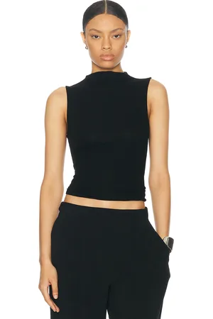 ENZA COSTA Silk Knit Rib Sleeveless Mockneck Top in Black - Black. Size L (also in ).