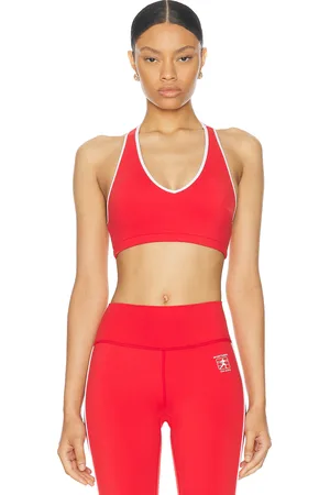 Sporty & Rich Runner Box V-Neck Sports Bra in Sports Red - Red. Size L (also in M, S, XS).