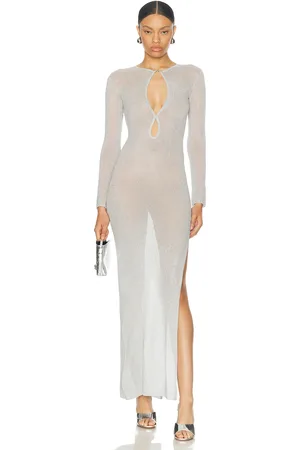 Casablanca Sheer Long Dress in Silver - Metallic Silver. Size L (also in M).