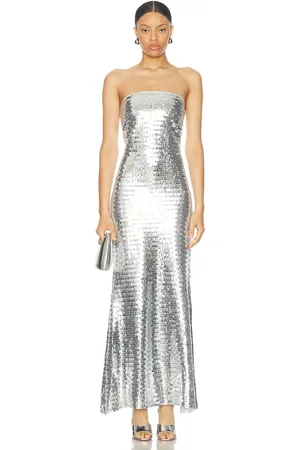 SIMON MILLER Sculpty Strapless Sequin Dress in Satellite Silver - Metallic Silver. Size 8 (also in ).