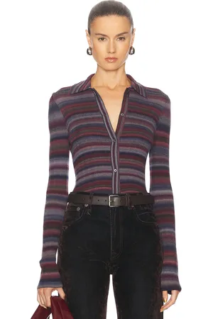 RE/DONE Ribbed Polo Cardigan in Lavender Combo - Lavender. Size S (also in ).