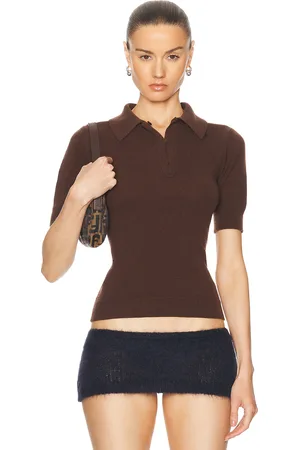 Marni Short Sleeve Polo Sweater in Moca - Chocolate. Size 42 (also in 44).