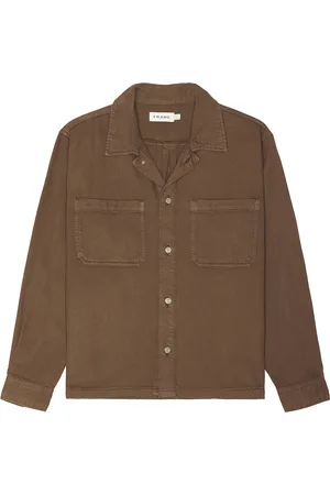 Frame Textured Terry Double Pocket Relaxed Shirt in Soft Mocha - Brown. Size S (also in ).
