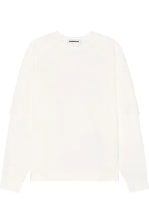 DARKPARK Troy Double Sleeve Tee in Washed White - White. Size L (also in M, XL).