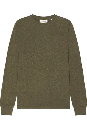 Frame Duo Fold Crew Sweater in Heather Olive Green - Olive. Size S (also in ).