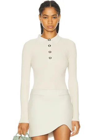 Ila Mn Polo Neck Ribbed Knit Top in Stone - Beige. Size 34 (also in 36, 38, 40).