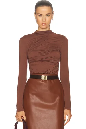 ENZA COSTA Viscose Jersey Twist Top in Nutshell - Brown. Size L (also in S, XL, XS).
