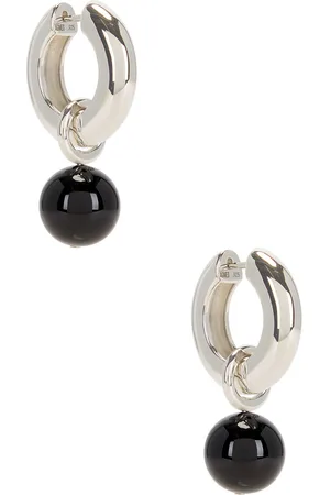 Agmes Sonia Earrings in Sterling Silver & Onyx - Metallic Silver. Size all.