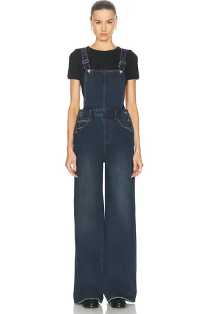 GRLFRND Sadie Wide Leg Overalls in Goleta - Denim-Dark. Size 23 (also in 24, 25, 26, 27, 28).