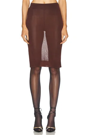 Saint Laurent Sheer Midi Skirt in Chocolate - Wine. Size S (also in ).