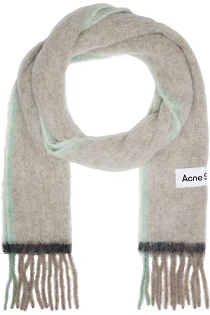 Acne Studios Mohair Fringed Scarf in Beige & Grey - Beige. Size all.