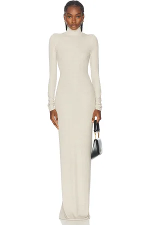 ÉTERNE Long Sleeve Turtleneck Maxi Dress in Heather Oatmeal - Beige. Size L (also in S, XS).
