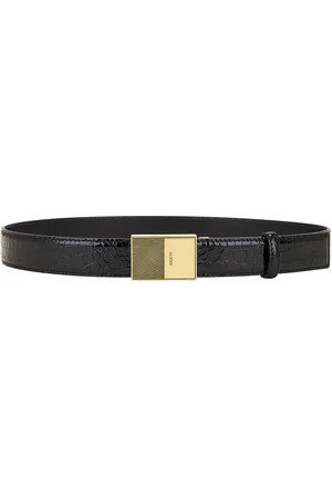 Khaite Elio 30mm Belt in Black Embossed Croc & Antique Gold - Black. Size 70 (also in 75, 85, 90).