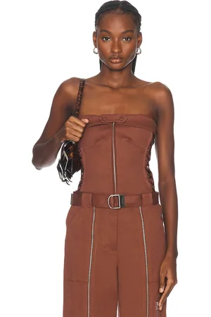 Simkhai Sasha Zip Up Bustier Top in Chestnut - Brown. Size 0 (also in 2, 4, 6).