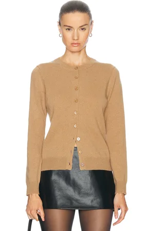 ENZA COSTA Cashmere Fitted Cardigan in Beige - Brown. Size L (also in XS).