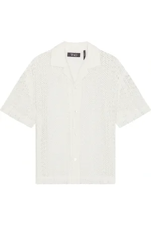 WAO Crochet Lace Camp Shirt in Ivory - White. Size L (also in M, S, XS).