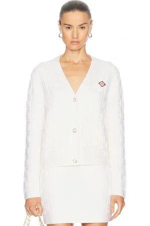 Casablanca Column Stitch Cardigan in White - White. Size L (also in ).