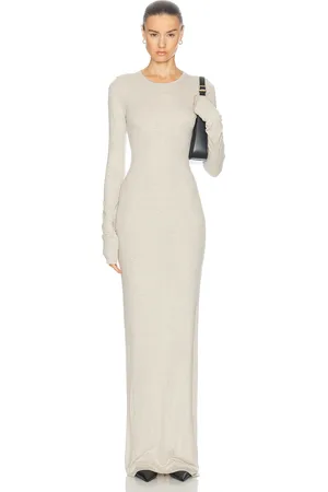 ÉTERNE Long Sleeve Crewneck Maxi Dress in Heather Oatmeal - Beige. Size M (also in ).
