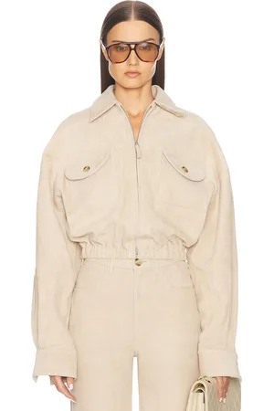 Helsa Suede Bomber Jacket in Sandy Beige - Beige. Size XL (also in ).