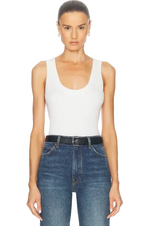 ENZA COSTA Cashmere Cotton Pointelle Knit Tank Top in White - White. Size L (also in M, XL).
