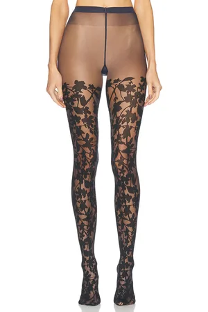 Wolford Graphic Flower Tights in Amber & Black in Deep Night & Black - Black. Size XS (also in ).
