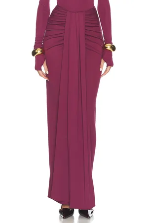 Helsa Matte Jersey Long Wrap Skirt in Cabernet - Wine. Size M (also in XXS).