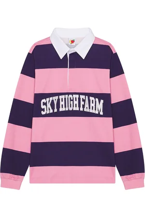 Sky High Farm Shf Rugby Polo in Pink Stripe - Pink. Size M (also in S, XL/1X).
