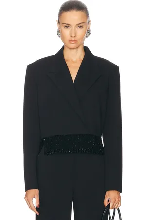 Mach & Mach Crystal Fringe Cropped Blazer in Black - Black. Size 34 (also in 36, 40).
