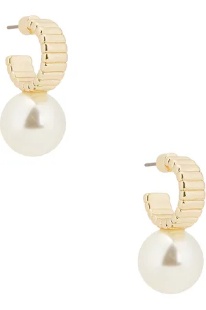 Roxanne Assoulin Swan Hoop Earrings in Shiny Gold & Ivory - Metallic Gold. Size all.