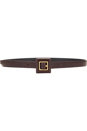 Saint Laurent Skinny Brushed Leather Belt in Papaya Seed - Brown. Size 65 (also in 70, 75, 80, 85, 90).