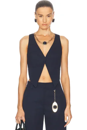 AREA Gemstone Necklace Gilet Top in Midnight Blue - Navy. Size 8 (also in ).