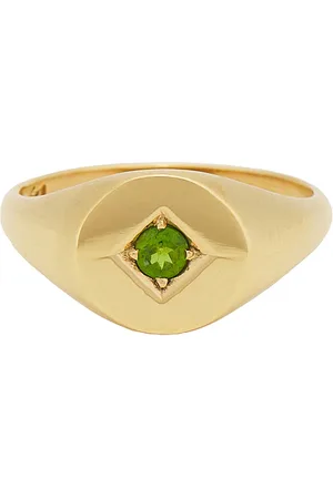 LOREN STEWART Baby Deco Signet Ring in Vermeil & Chrome Dioposide - Metallic Gold. Size 7 (also in 8).
