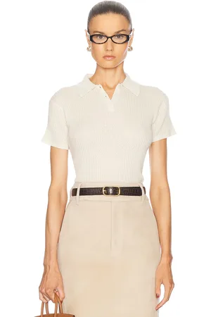 Guest In Residence Shrunken Cashmere Polo Top in Cream - Cream. Size L (also in XL).