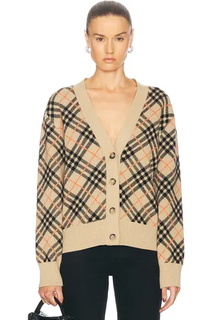 Burberry V-Neck Cardigan in Sand IP Check - Tan. Size L (also in ).
